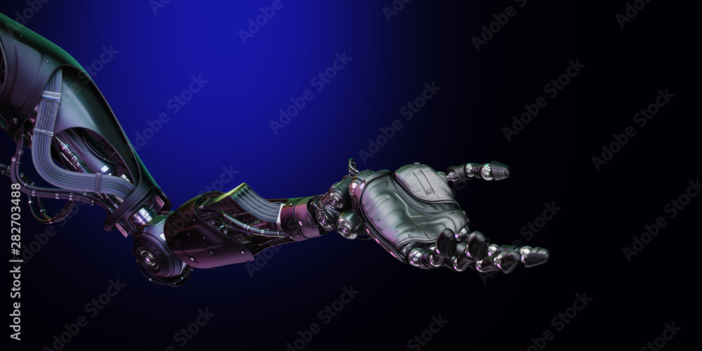 Poster prosthetic robotic arm with open palm, 3d rendering
