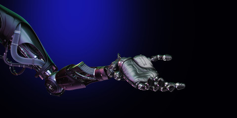 Prosthetic robotic arm with open palm, 3d rendering