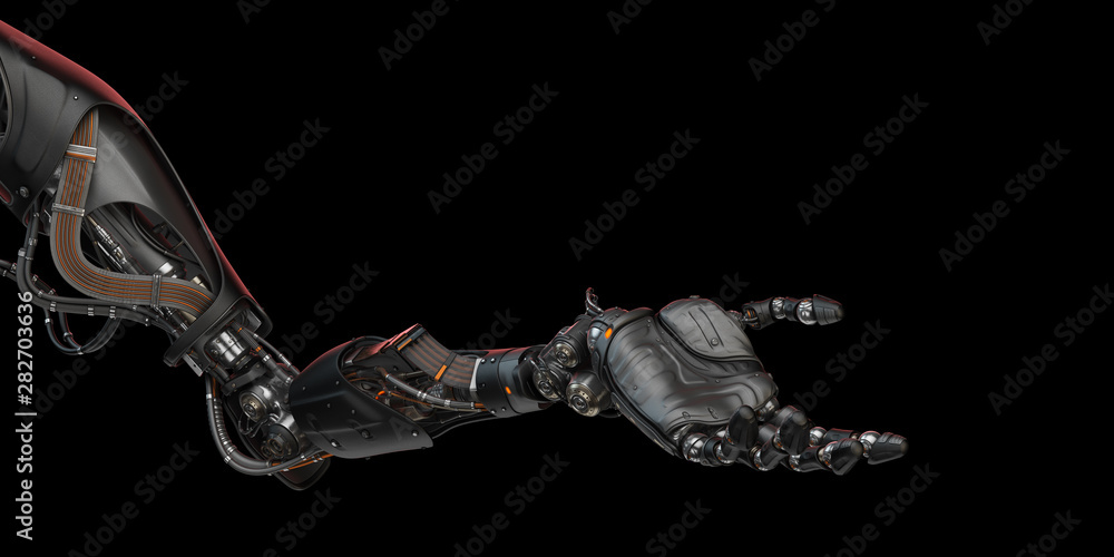 Poster prosthetic robotic arm with open palm, 3d rendering
