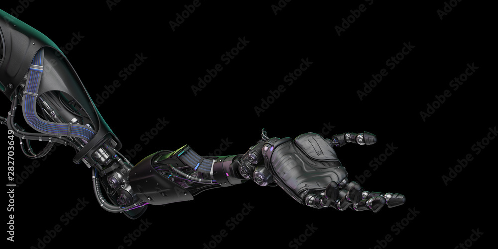 Poster prosthetic robotic arm with open palm, 3d rendering
