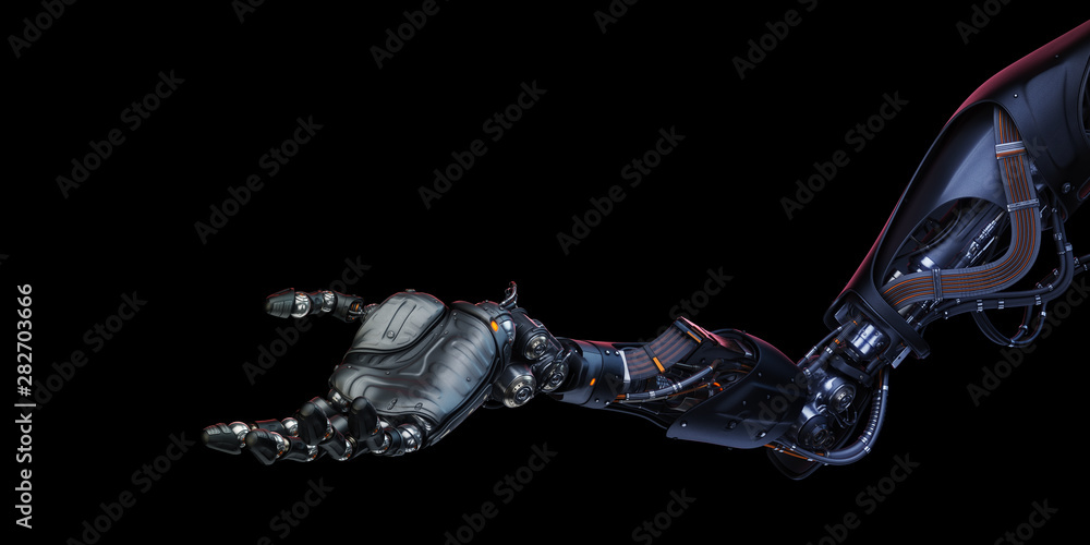 Poster prosthetic robotic arm with open palm, 3d rendering