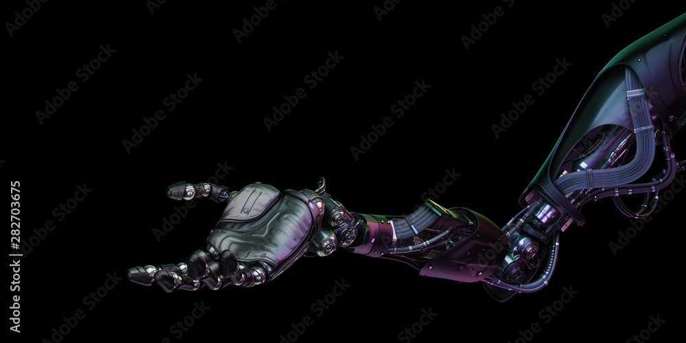 Poster prosthetic robotic arm with open palm, 3d rendering