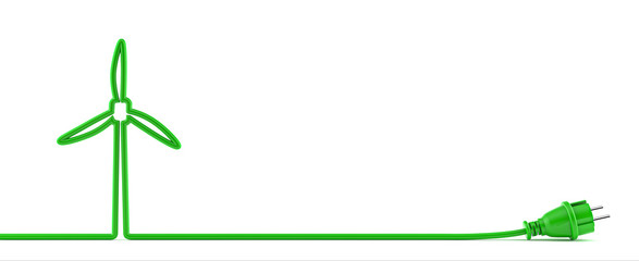 Windrad mit grünem Stromkabel