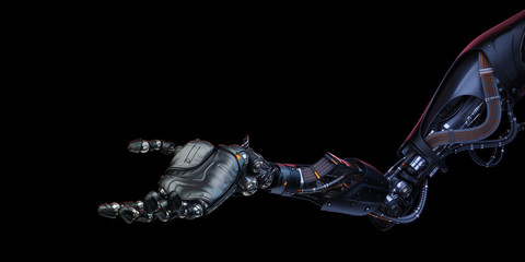 Prosthetic robotic arm with open palm, 3d rendering