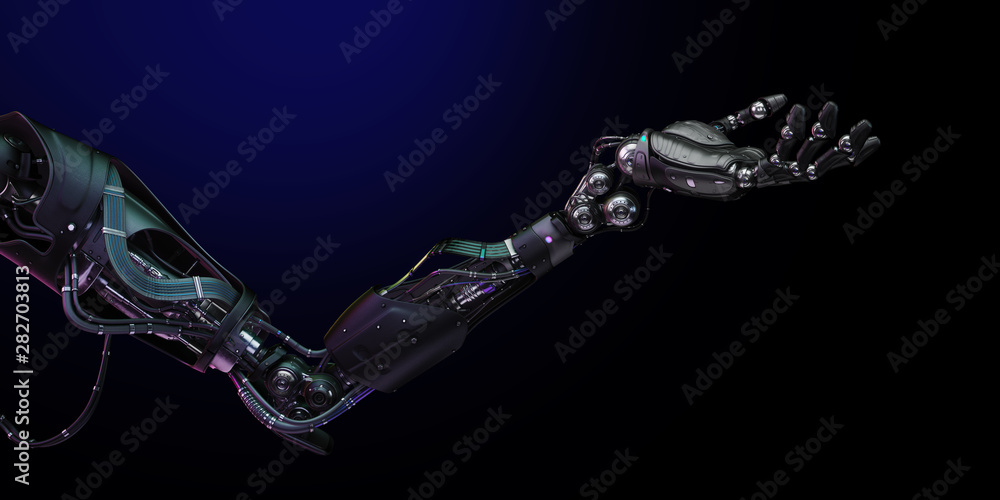 Poster prosthetic robotic arm with open palm, 3d rendering
