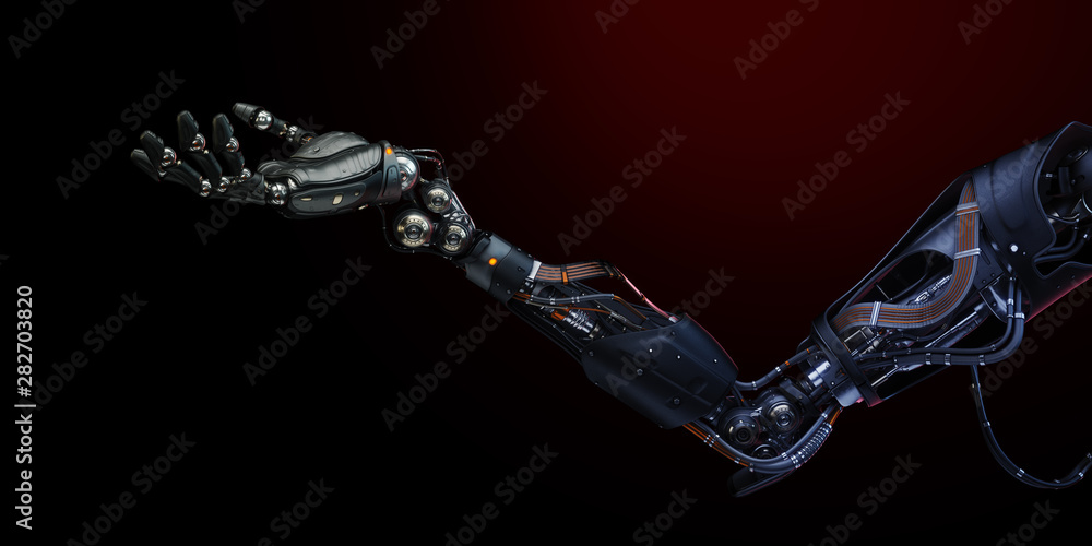 Poster prosthetic robotic arm with open palm, 3d rendering