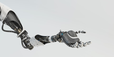 Prosthetic handsome robotic arm, 3d rendering