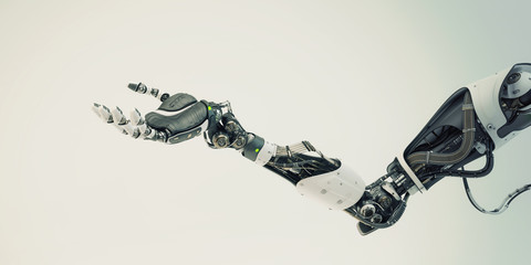 Prosthetic handsome robotic arm, 3d rendering