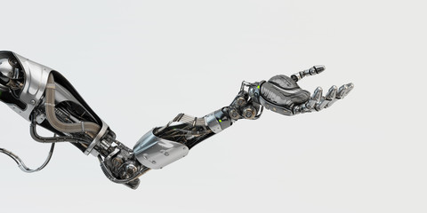 Prosthetic handsome robotic arm, 3d rendering