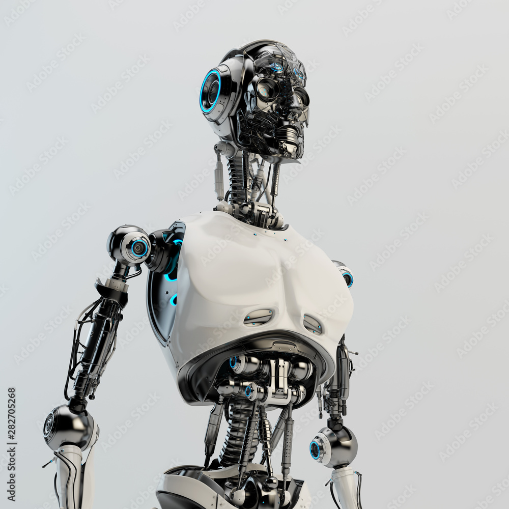 Aufkleber faceless robotic torso with visible connections, 3d rendering