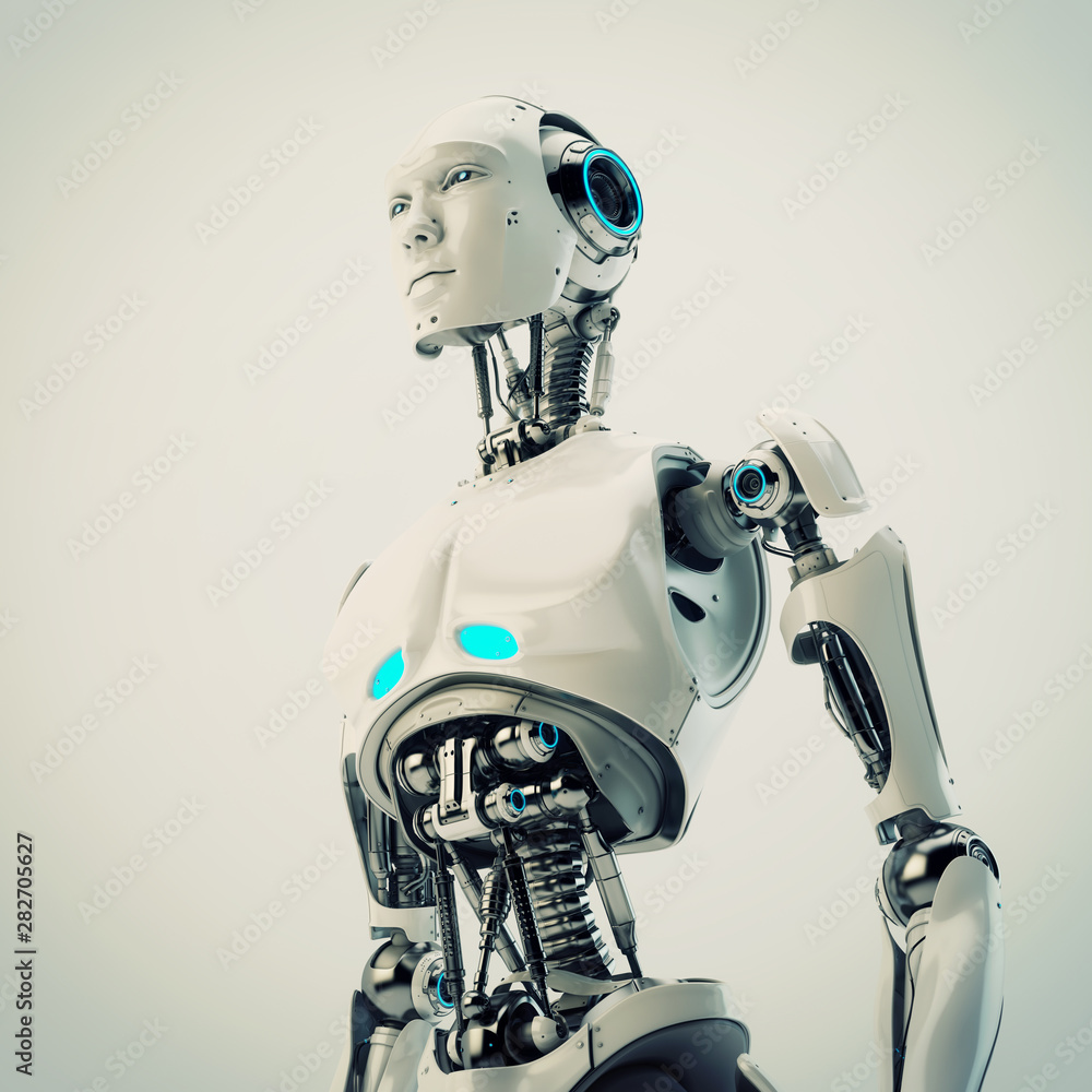 Aufkleber smart handsome robot male with an open mechanical digestive system, 3d rendering in profile