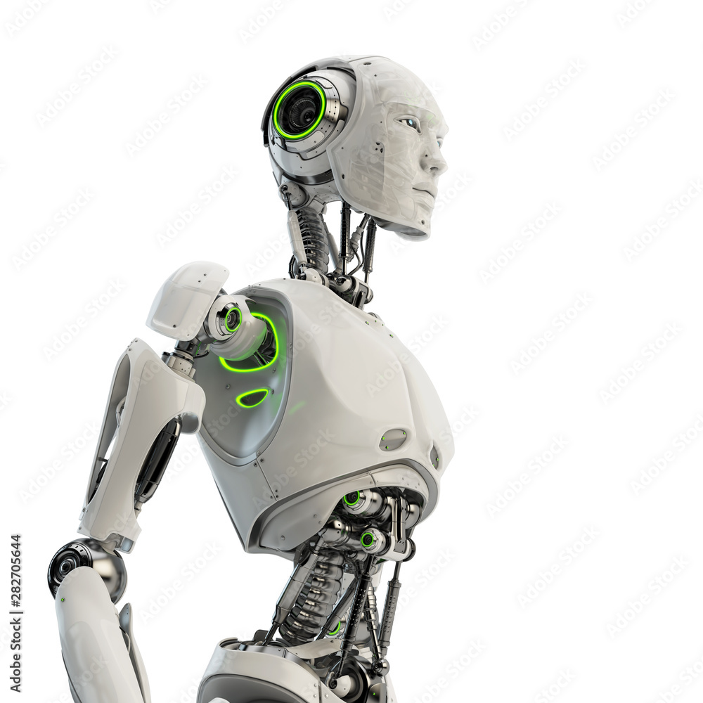 Aufkleber smart handsome robot male with an open mechanical digestive system, 3d rendering in profile