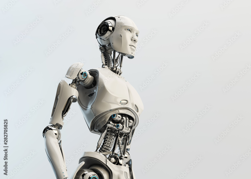Aufkleber smart handsome robot male with an open mechanical digestive system, 3d rendering in profile