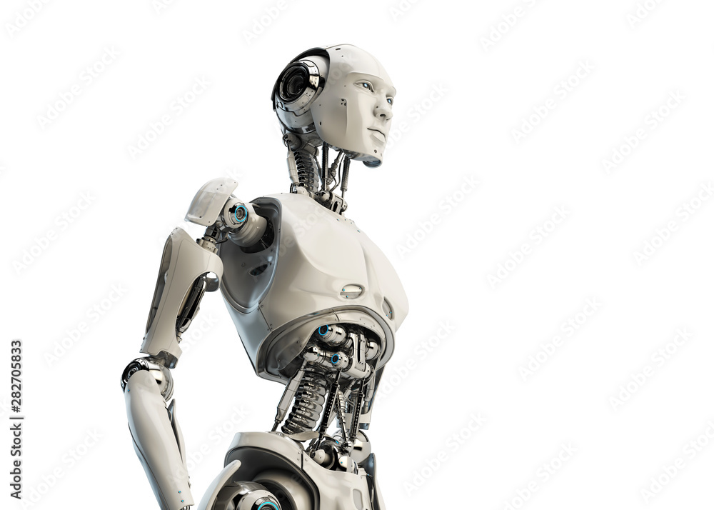 Aufkleber smart handsome robot male with an open mechanical digestive system, 3d rendering in profile