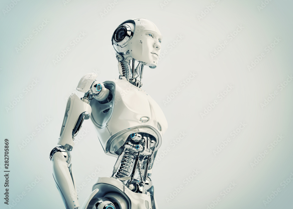 Aufkleber smart handsome robot male with an open mechanical digestive system, 3d rendering in profile