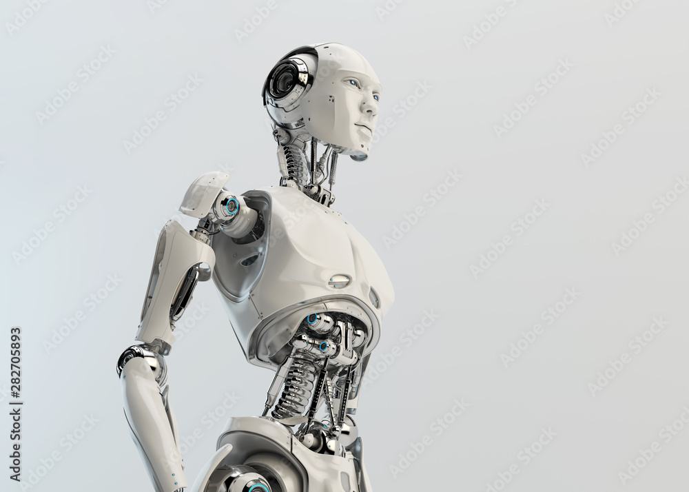 Aufkleber smart handsome robot male with an open mechanical digestive system, 3d rendering in profile