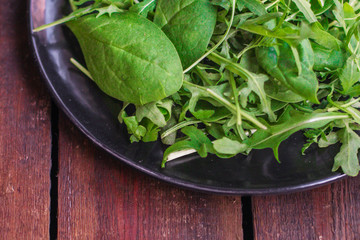 Healthy salad, leaves mix salad (mix micro greens, juicy snack). food background - Image