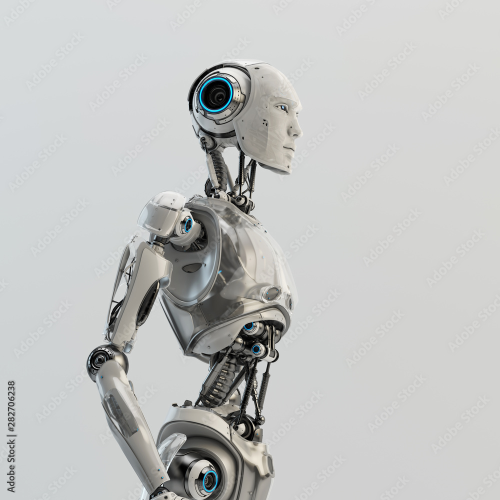 Aufkleber smart handsome robot man torso with an open mechanical digestive system, 3d rendering