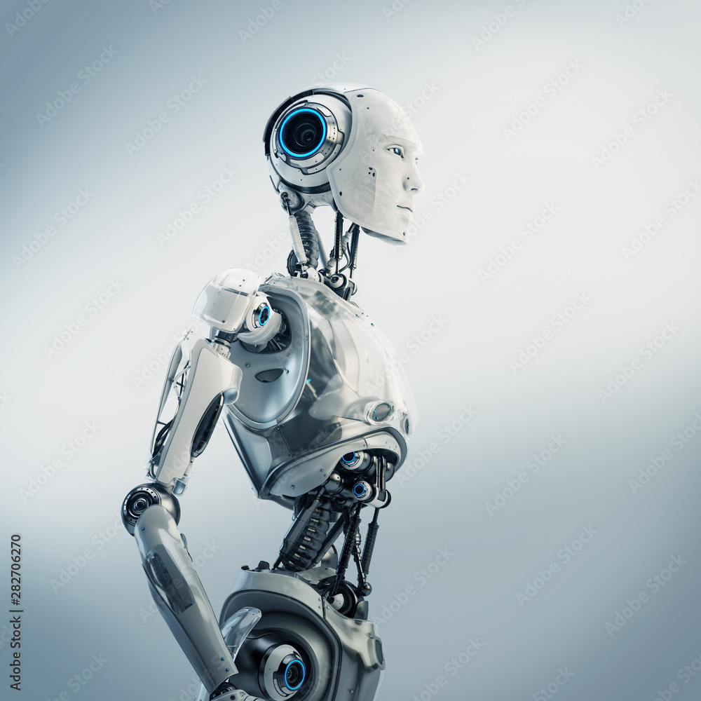 Aufkleber smart handsome robot man torso with an open mechanical digestive system, 3d rendering