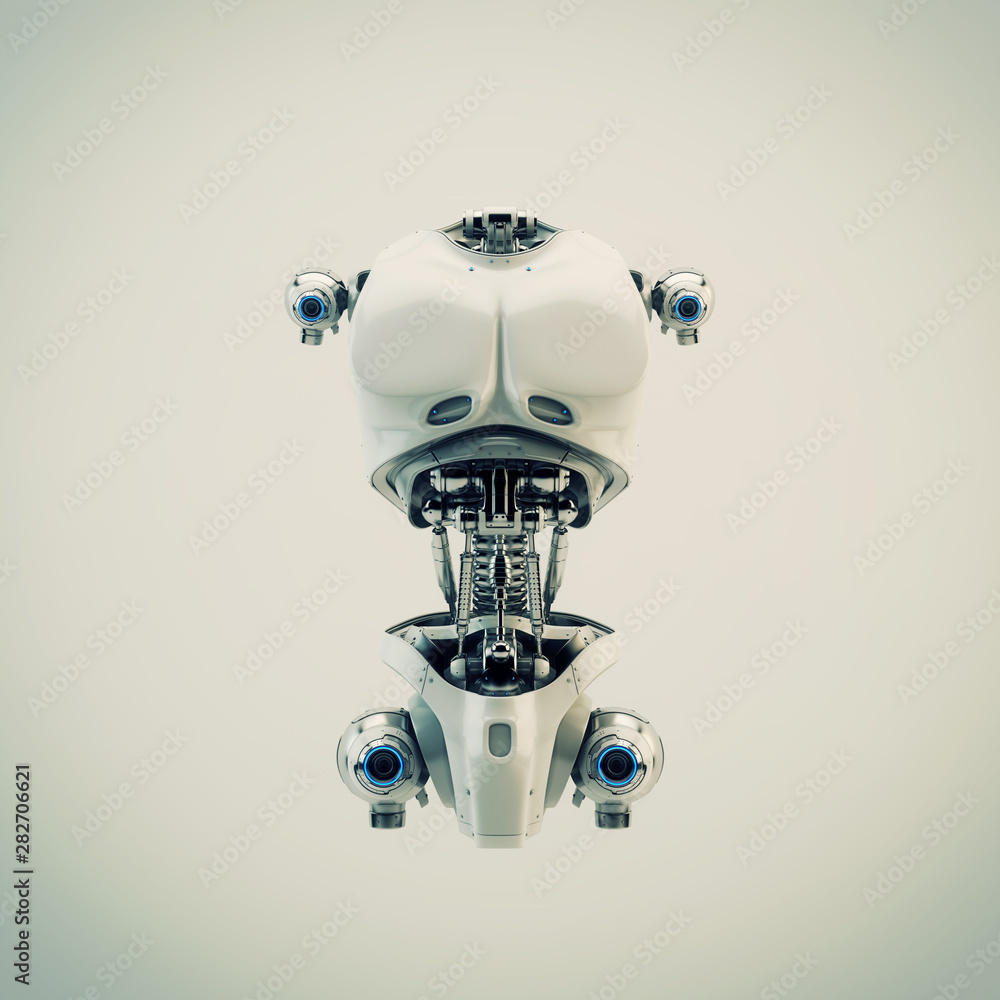 Poster robot body part for replacement, 3d rendering concept