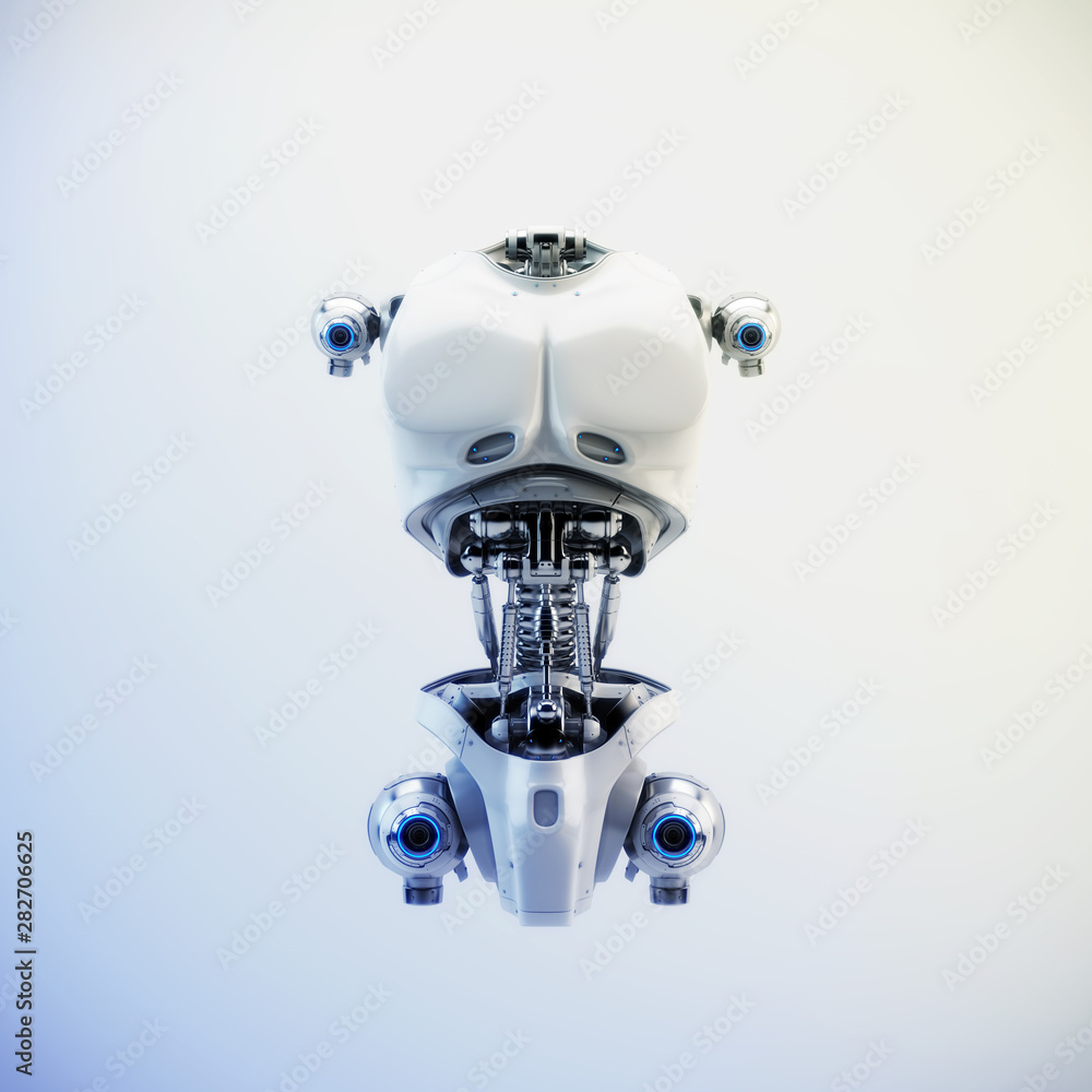 Poster robot body part for replacement, 3d rendering concept