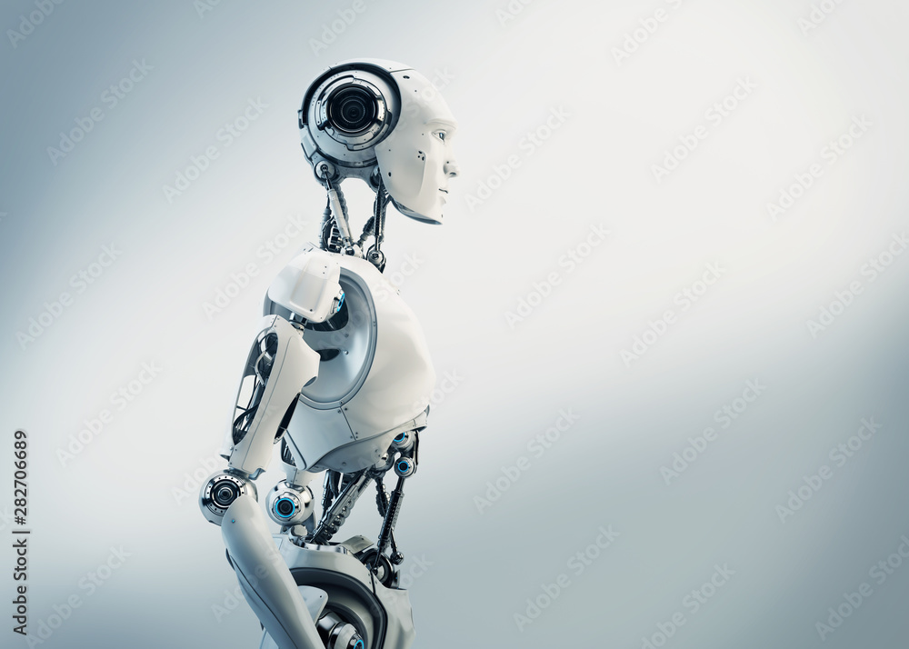 Aufkleber smart handsome robot male with an open mechanical digestive system, 3d rendering in profile