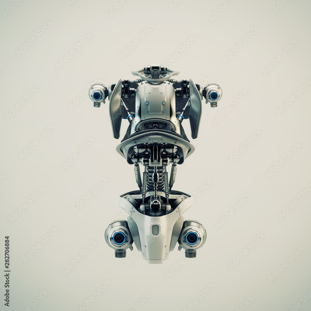 Poster robot body part for replacement, 3d rendering concept