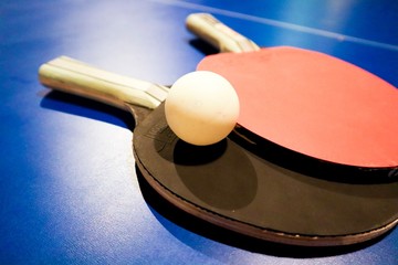 game of ping pong table tennis paddles and ping pong bal