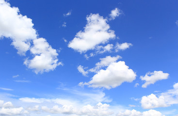 Naklejka na ściany i meble Blue sky background with tiny clouds.