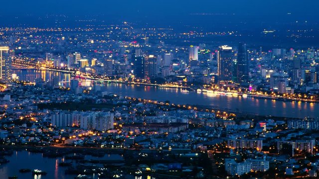 Danang Downtown Nightview, the Coastal City in Central Vietnam, Asia