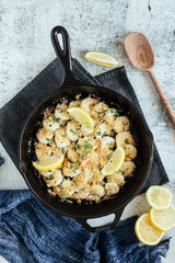 Shrimp Scampi With Fresh Lemons in Cast Iron Skillet
