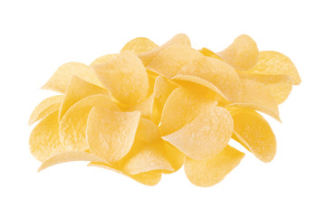 heap of potato chips isolated on white background