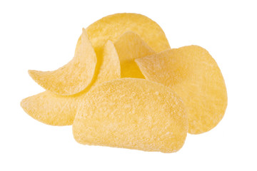 two potato chips isolated on white background