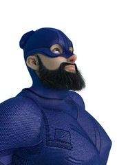 super hero cartoon with beard on suit side view portrait