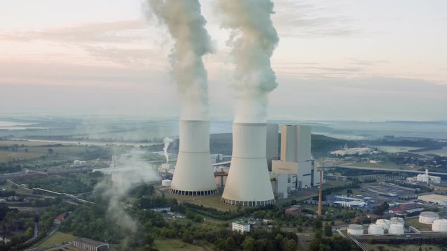 Aerial video footage of a coal-fired power plant