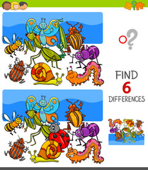 finding differences game with insects characters