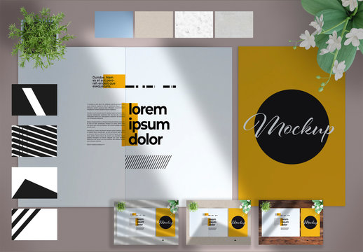 Closed and Open Brochure with Paper and Shadows Mockup