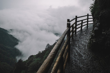 Gallery road on cliff on Mingyue Mountain, China