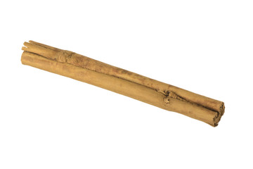 single stick of cinnamon isoalted on white background