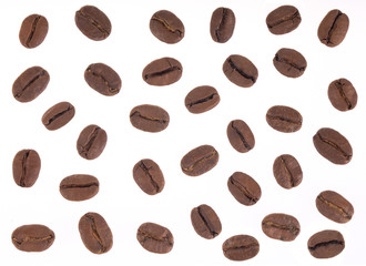 set of coffee beans isolated on white background