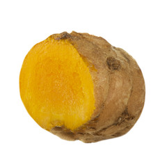 slice of turmeric root isolated on white background