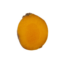 slice of turmeric root isolated on white background