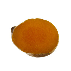 slice of turmeric root isolated on white background