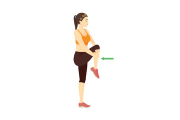 Woman doing Stretching Pelvis muscles in standing Pose. Illustration about exercise diagram for sample.