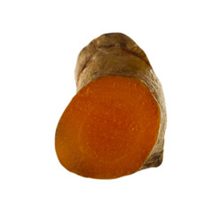 slice of turmeric root isolated on white background