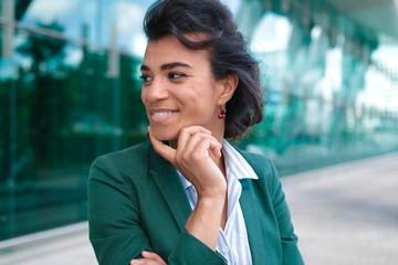 Beautiful business woman outside