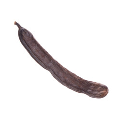 dried long carob pod isolated on white background