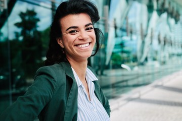 Beautiful business woman outside