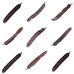 set of carob pods isolated on white background