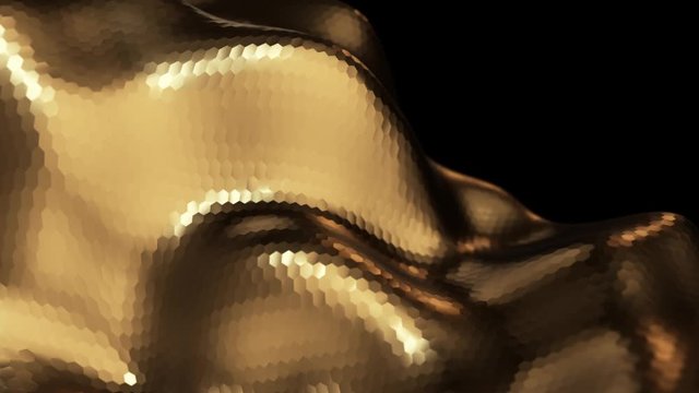 Abstract background with animation waving of metallic surface from hexagons. Animation of seamless loop.